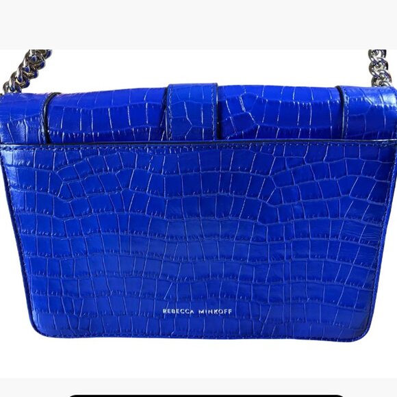 Rebecca Minkoff Love Mock Croc Embossed Leather Crossbody Bag Cobalt Bue NWOT - Picture 10 of 10